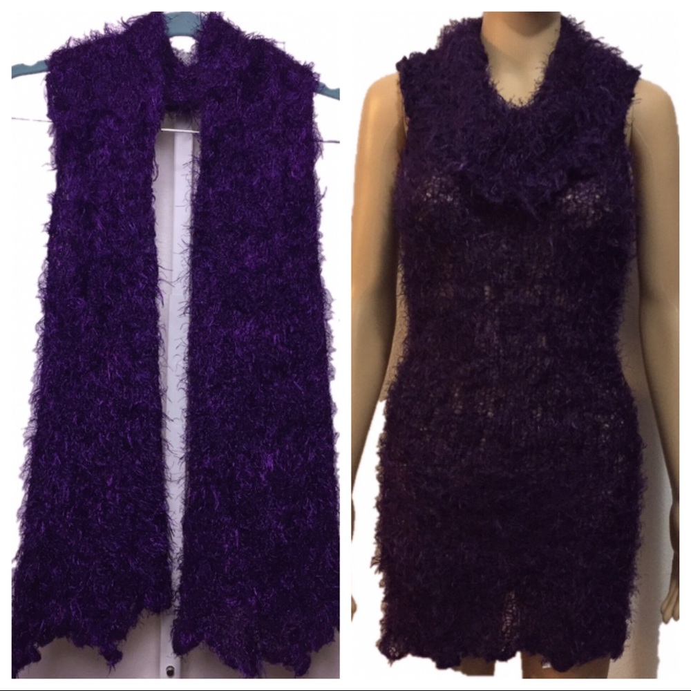 Fluffy Knit Scarf Convertible To Sleeveless Dress